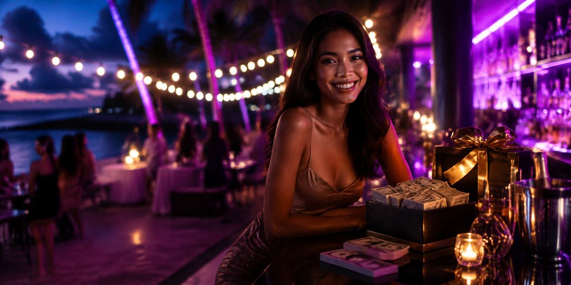 Suasana tepi pantai dengan aktivitas perjudian online yang diakses melalui perangkat digital