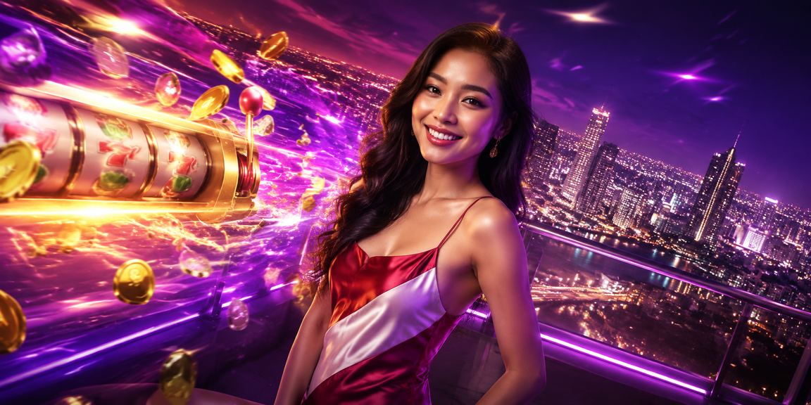 Tampilan slot game dengan lampu neon yang berkilauan dan grafis modern
